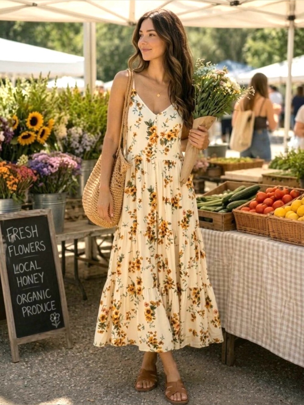 Old Navy Fit & Flare Tiered Floral Cottagecore Maxi Sundress Size Medium Tall